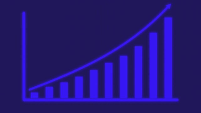Blue neon line graph showing growth trend chart rising arrow business data