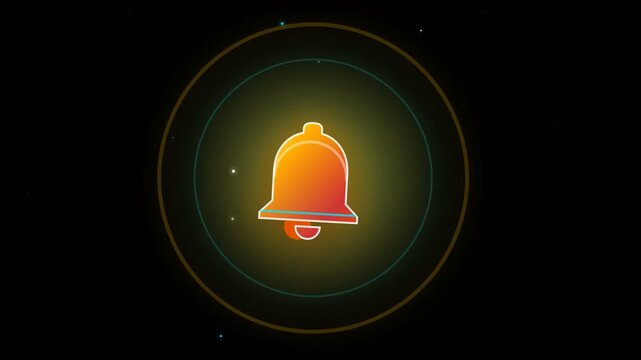 Glowing notification bell ringing animation on black background