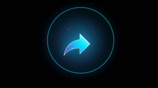 Glowing neon share arrow icon animation on black background