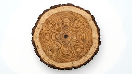 Fototapeta premium Wood slice with visible growth rings on a white background