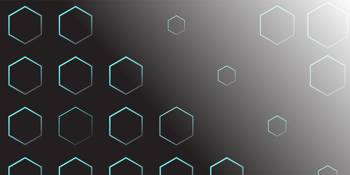 Black background with blue neon hexagon grid. Glowing hex background.