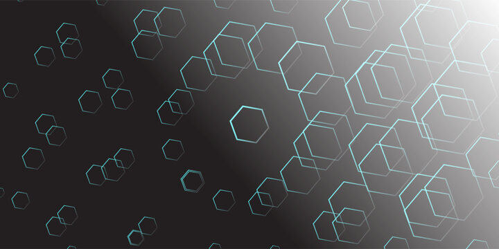 Black background with blue neon hexagon grid. Glowing hex background.