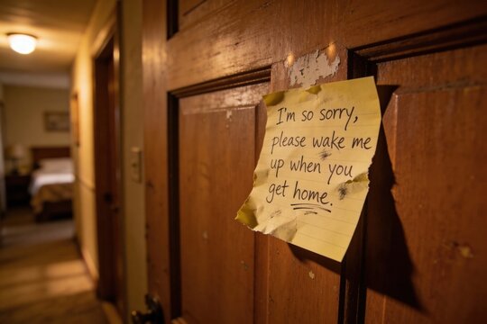 The Apology Note, Written Regret, Apologetic Note on Door for Awakening at Home