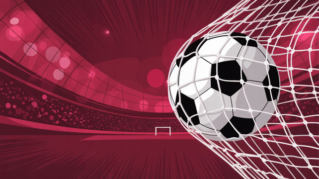 Soccer goal celebration black and white ball in net stadium background