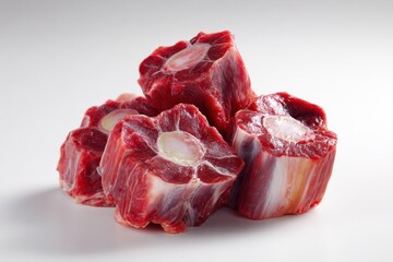 Fototapeta premium Studio shot of ox tail portions with moisture sheen, suitable for meat industry marketing imagery