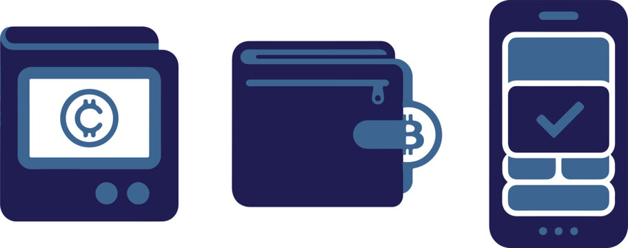 Mobile payment icons, digital wallet symbols, e-commerce graphics, financial technology illustrations
