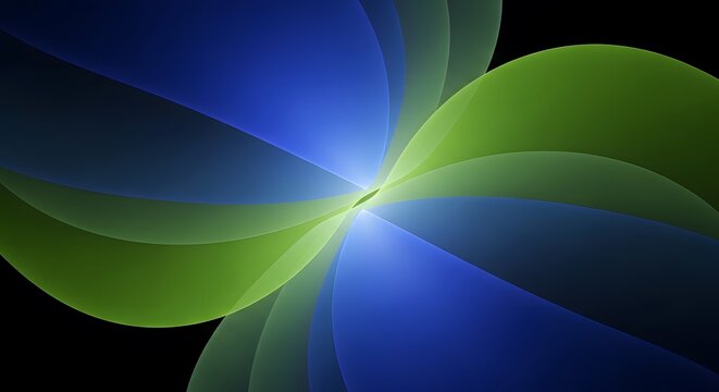 Vibrant blue and green abstract background with radial curves