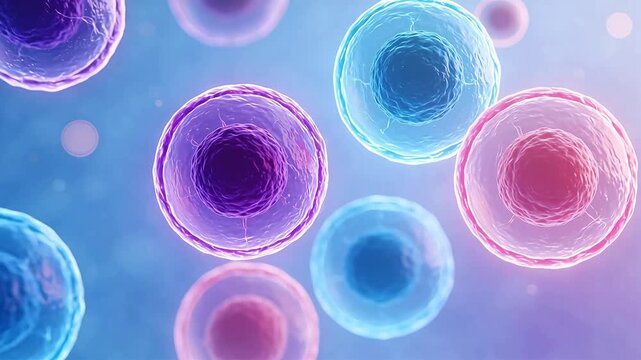 Colorful cells under microscope