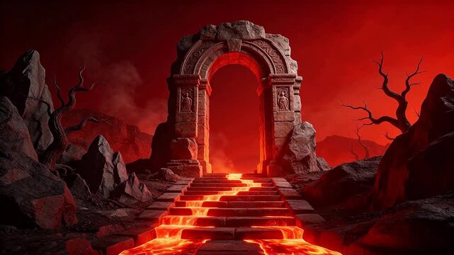 Ancient archway with lava steps