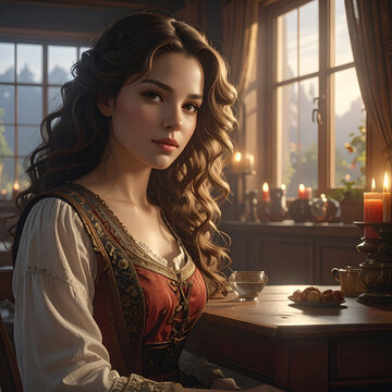 Portrait d'une femme dans un int&eacute;rieur chaleureux