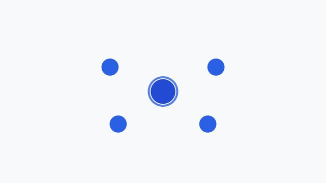 Four blue dots surround a larger central blue dot in a graphic design