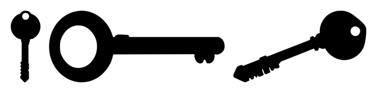 Key to knowledge set with simple solid black icon on white background featuring key, symbolic, iconography with knowledge and education