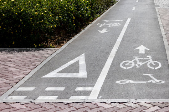 Newly painted bicycle lane in Abu Dhabi, UAE