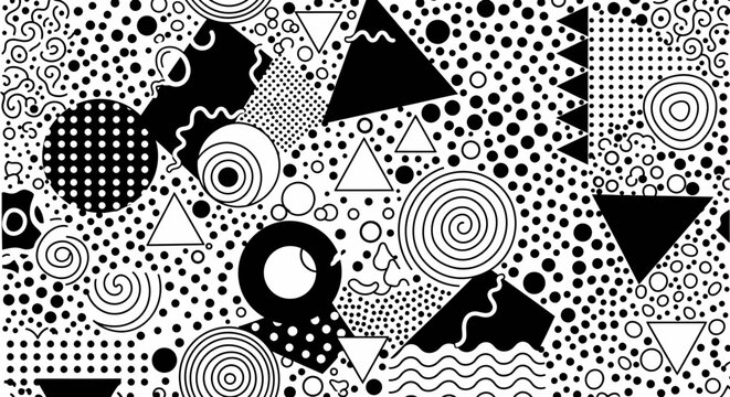 Abstract Geometric Pattern, Black and White Modern Shapes, Retro Design