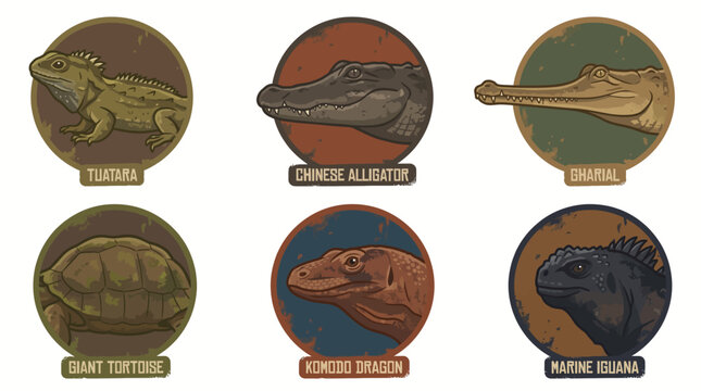A group of six prehistoric animals including a Tarbosaurus, a Charcharodontosaurus, a Stegosaurus, a Giant Tortoise, a Eunicotyrannus, and a Carnive Ceratosaurus are illustrated.