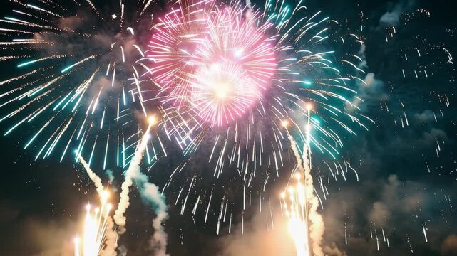 Colorful fireworks exploding in the night sky