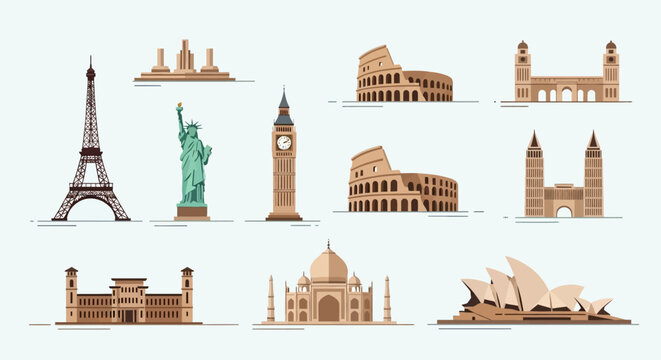 Famous World Landmarks Flat Design Collection