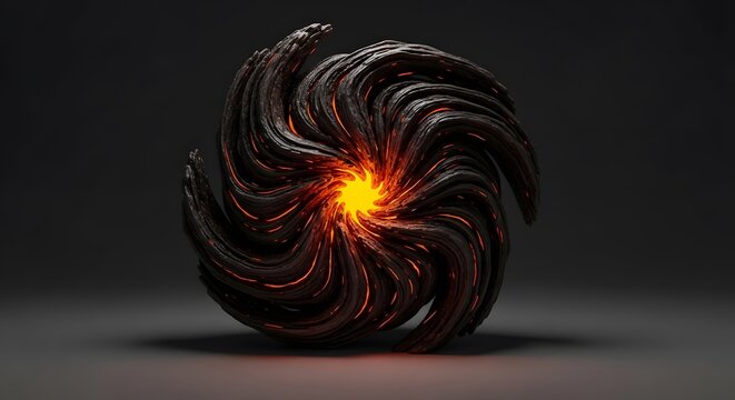 Abstract swirl of dark matter with fiery core 3d render dramatic lighting conceptual art