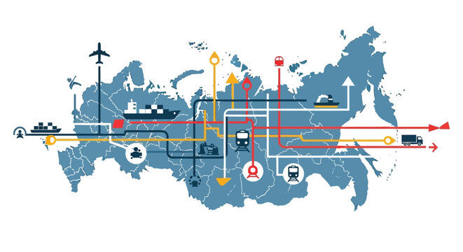 Russia logistics and transportation network illustration