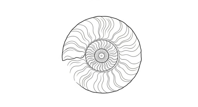 Detailed illustration of an ancient ammonite fossil shell.