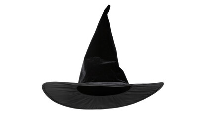 Fototapeta premium Isolated classic black pointed witch hat, a symbol of magic and Halloween festivities.