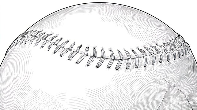 Close up illustration of a baseball with detailed stitching isolated