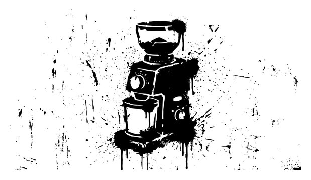 Professional electric burr coffee grinder machine in artistic ink splatter style