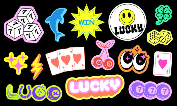 Cool Trendy Y2k Stickers Pack Vector Design. Groovy Cute Patches Graphic Elements. Pop Art Labels.
