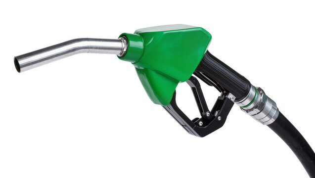 Isolated Green and Black Fuel Pump Nozzle for Modern Gas Station and Vehicle Refueling