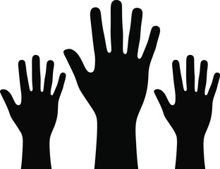 Obraz premium Three raised hands silhouette illustration volunteerism and participation concept