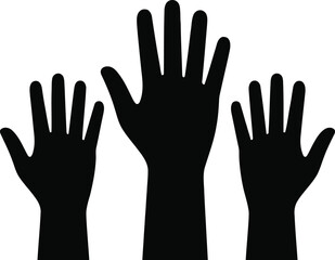 Obraz premium Three raised hands silhouette unity support and collaboration concept