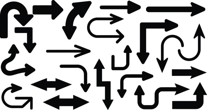 Collection of black arrow icons and symbols for directional signage