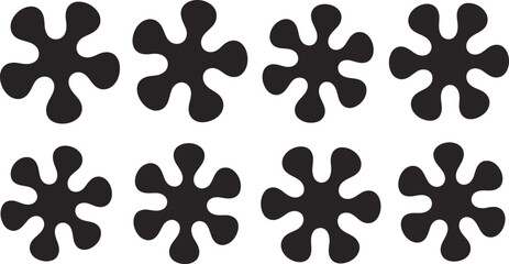Fototapeta premium Eight black floral shapes repeating pattern isolated on white background