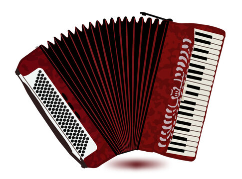 Detailed red accordion musical instrument vector illustration