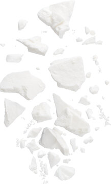 White Shea Butter or Coconut Oil Chunks Falling isolated on transparent background