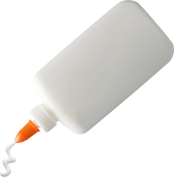 White liquid glue bottle with orange tip isolated on transparent background