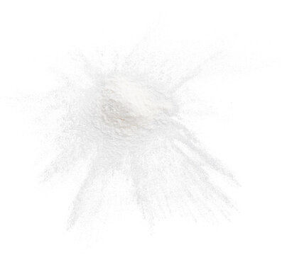 White Flour Powder Scattered Top View isolated on transparent background