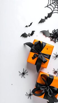 Halloween gifts with spider web decorations.
