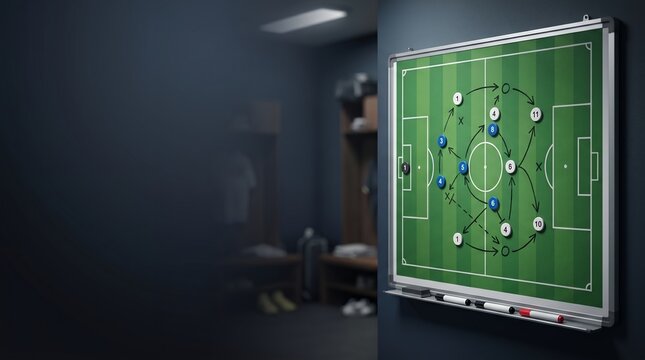 Soccer locker room tactics board display with strategy visualization strategy session game plan play diagram sports strategy football tactics sport illust
