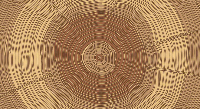 Wood texture with concentric rings, detailed cross-section of a tree trunk