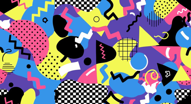 Vibrant 80s Memphis Style Pattern - Retro Geometric Abstract Background