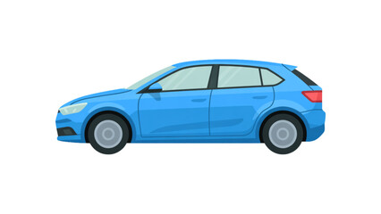 Fototapeta premium Blue modern compact car driving on road Vector