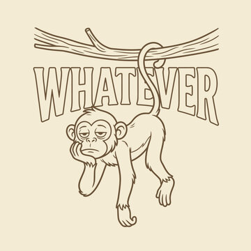 Monkey hanging from a branch relaxed.