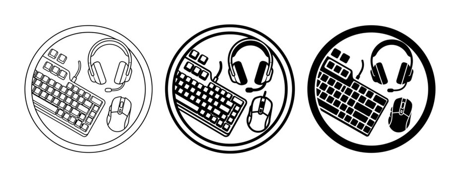 Gaming Peripherals Icons, Keyboard Mouse Headset Set, Computer Accessories Collection
