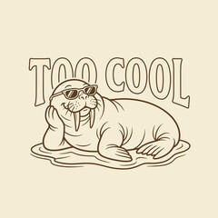 Walrus wearing sunglasses relaxed on ice. © Muh Saputro