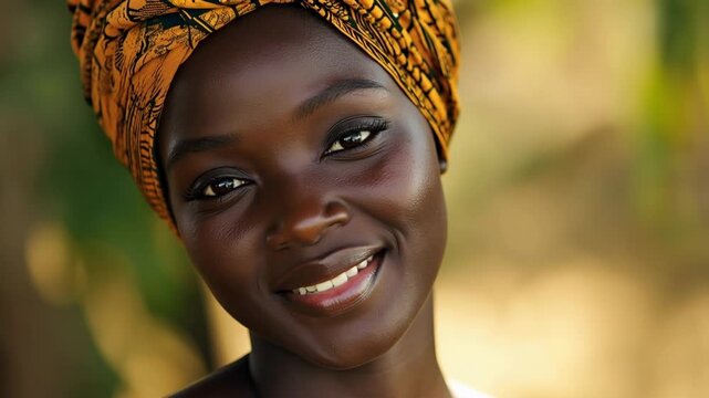 Beautiful african woman smiling and looking at the camera