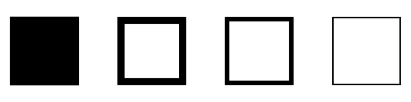 Set of square icons in line art style with editable stroke weight. Square shape drawing with black outline on white background. Vector illustration.