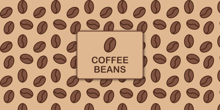 Coffee beans seamless pattern background with central label