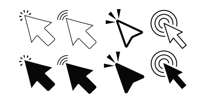 Cursor arrow mouse click icon. Hand pointer and mouse cursor for click action isolated. Cursor icon click set.