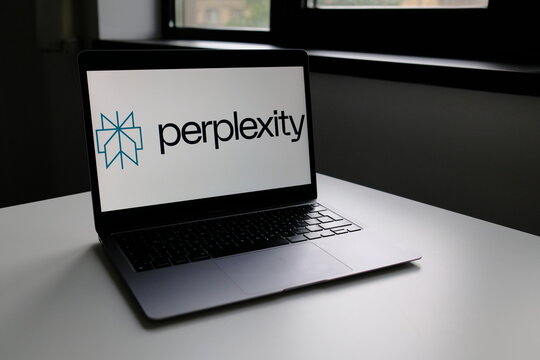 Belgrade, Serbia &ndash; May 25, 2026 &ndash; Laptop with Perplexity AI logo on screen on white office table